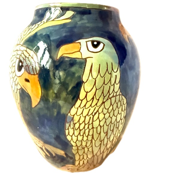 Tribal Washington Ledesma Vases/PairHand-Crafted Pair Vintage 1993 Whimsical Folkloric Motif For Sale - Image 3 of 11