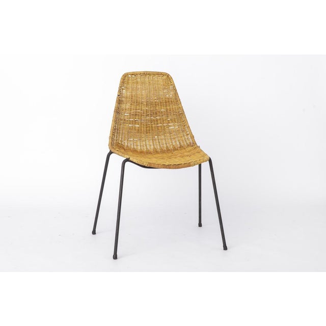 Mid-Century Swiss Rattan Metal and Wicker Basket Chairs by Gianfranco Legler, 1950s, Set of 2 For Sale - Image 3 of 10
