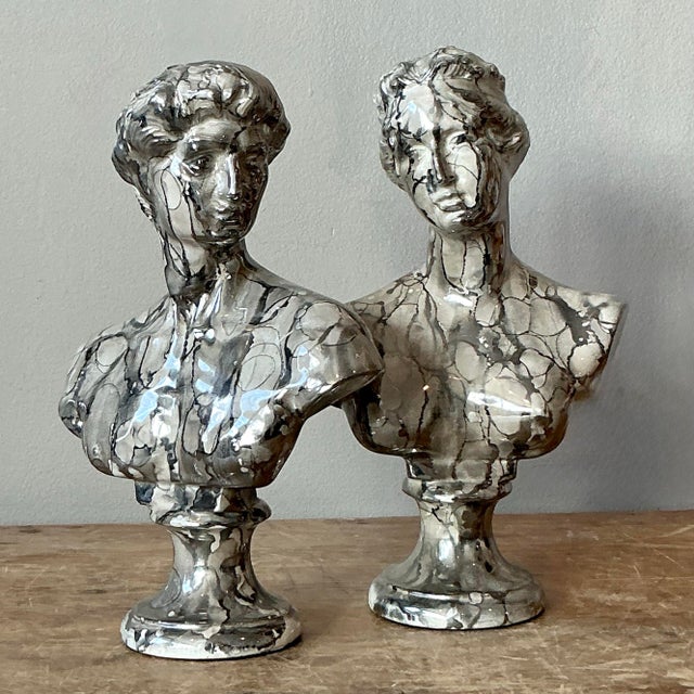 Vintage Neoclassical Marbled Glaze Figures - Set of Two For Sale In West Palm - Image 6 of 6