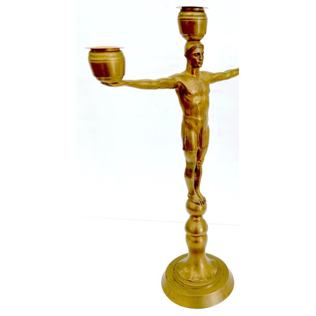 Art Deco Hans Harry Liebmann, Pair Art Deco Bronze Draped Male Greco-Roman Candelabra For Sale - Image 3 of 18