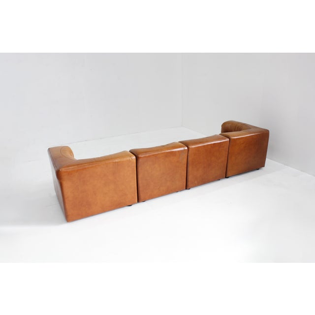 1970s Vintage Modular Sofa in Cognac Leather, Italy, 1970s, Set of 4 For Sale - Image 5 of 13