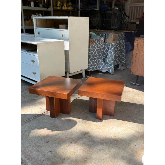 Wood 1960s Walnut Cruciform Side Tables Attributed to Milo Baughman, Pair For Sale - Image 7 of 12