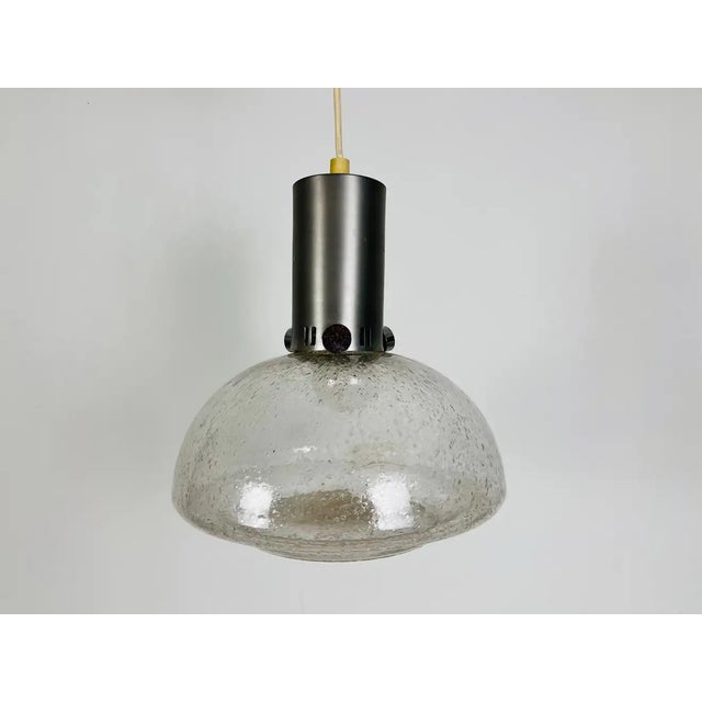 Rare Doria Midcentury Brass and Ice Glass Pendant Lamp, 1960s For Sale - Image 9 of 13