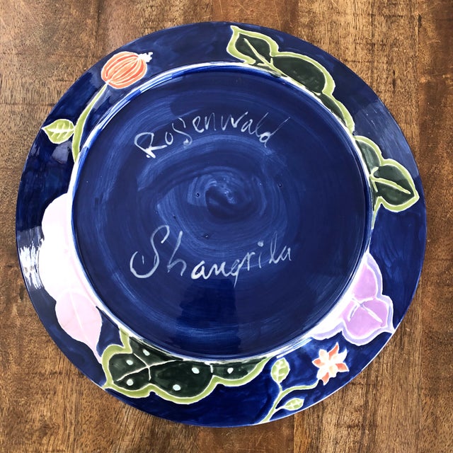 Art Deco Early 21st Century Jill Rosenwald Neiman Marcus Hand Made Art Deco Style Colorful 14” Wall Hanging Charger With Peacock For Sale - Image 3 of 9