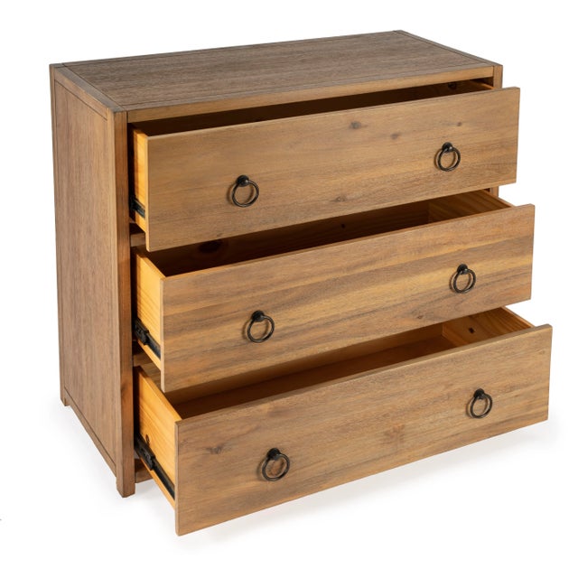Useful as it is beautiful, the Lark three-drawer chest is transitional modern in natural Wood finish and black metal...