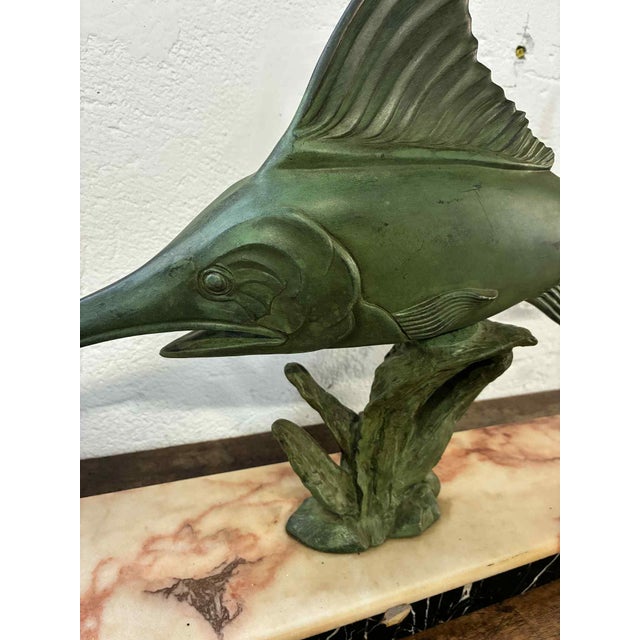 Bronze Swordfish Statue on a Marble Base, 1920s-1940s For Sale - Image 4 of 6