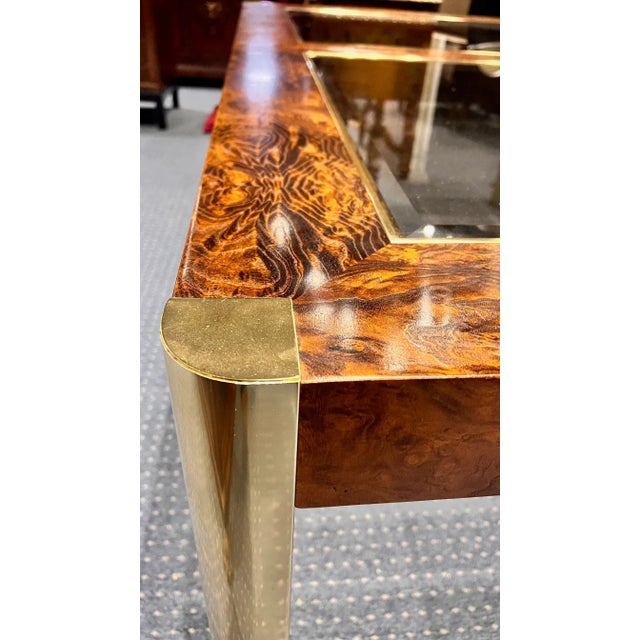 1970s 1970s Century Furniture Burl Wood and Brass Dining Table (Two Leaves) For Sale - Image 5 of 9