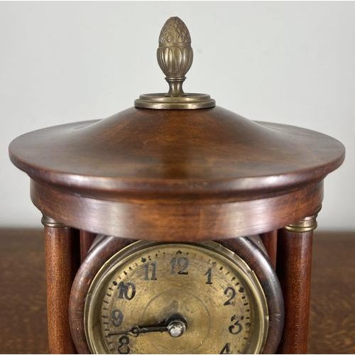 Vintage French Style Oak Column Mantel Clock For Sale - Image 6 of 13