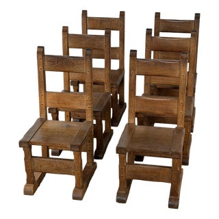 Vintage Dutch Brutalist Oak Dining Chairs, Set of 6 For Sale