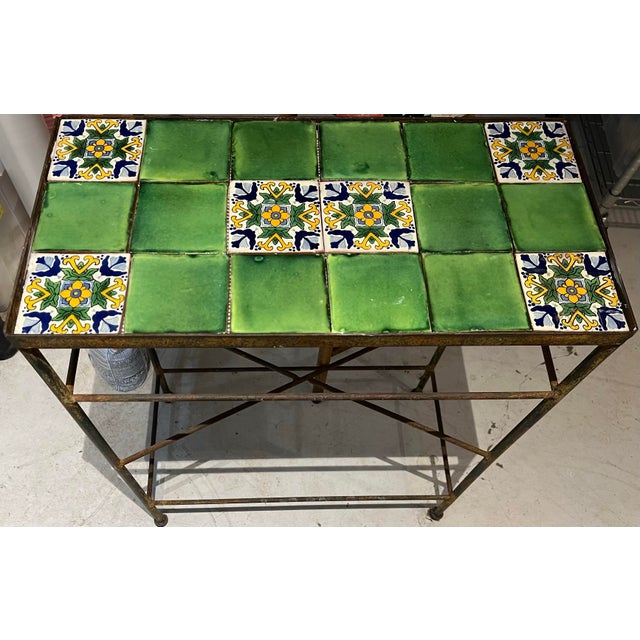 Vintage Wroought Iron Table W/ Mexican Tiles For Sale - Image 4 of 12