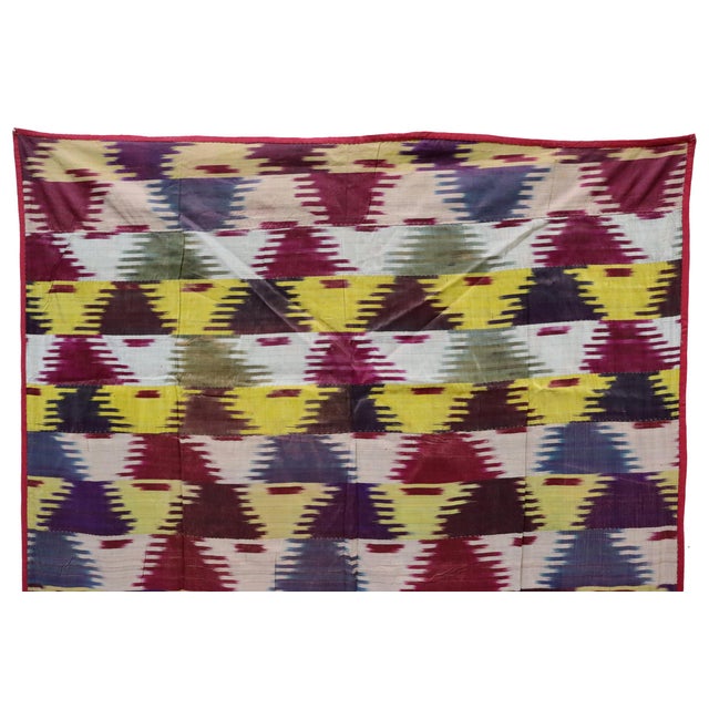1920s Vintage Uzbek Tribal Silk Ikat Wall Hanging, 1920s For Sale - Image 5 of 16