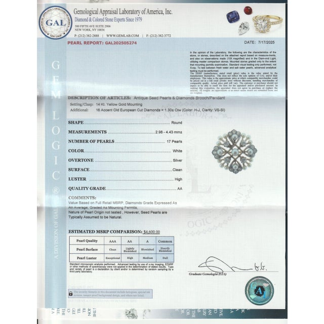 Antique Edwardian 14k Gold, Pearl, & Diamond Convertible Brooch / Pendant For Sale - Image 13 of 13