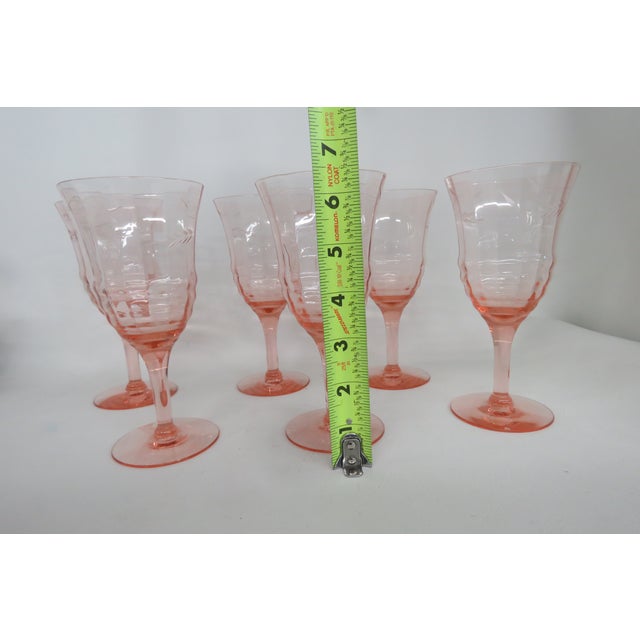 Early 20th Century Pink Stem Depression Glass Ribbed Glassware Wine Water Drink Goblets 4752b - 6pc For Sale - Image 11 of 15