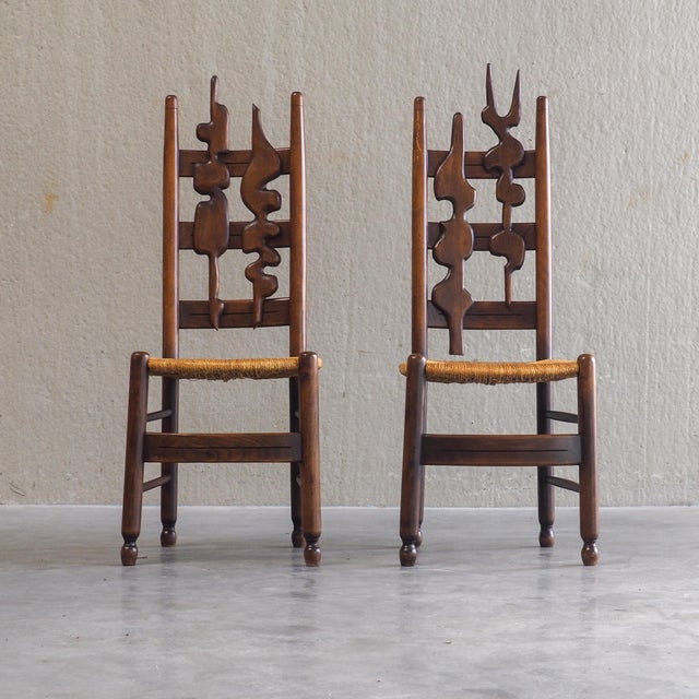 Brutalist Sculptural Brutalist High-Back Chairs, 1960s, Set of 2 For Sale - Image 3 of 14