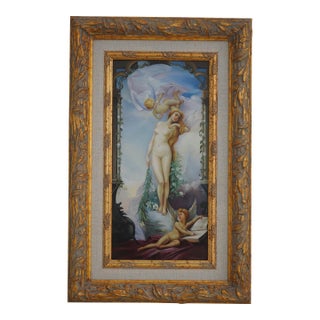 Ornate Gilt Frame Oil on Board Angel Painting For Sale