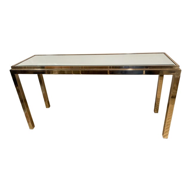 1970s Brass Console Table With Mirrored Top For Sale
