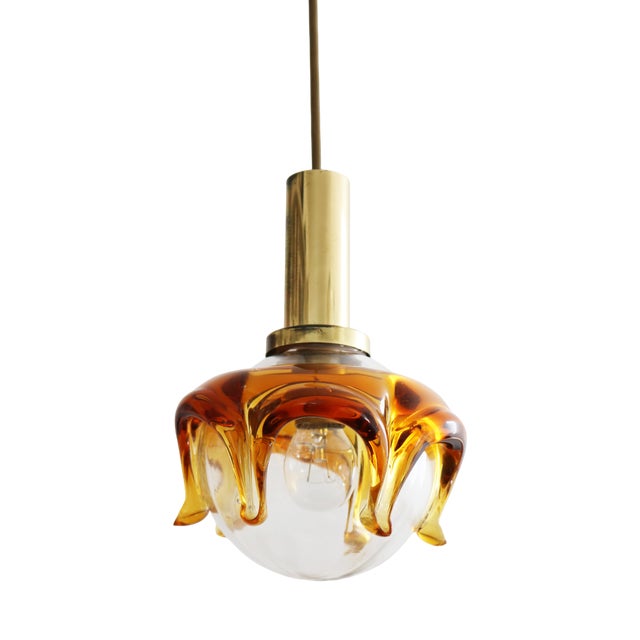 Small Space Age Brass Bubble Murano Glass Pendant Light, 1970s For Sale
