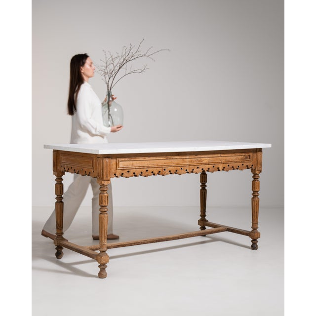 French Butcher's Table with Marble Top, Antique, France, Circa 1900 For Sale In Greensboro - Image 6 of 14