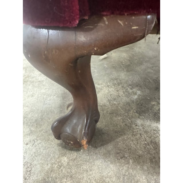 Maroon Deep Red Maroon Mohair Armchair Claw Feet For Sale - Image 8 of 12