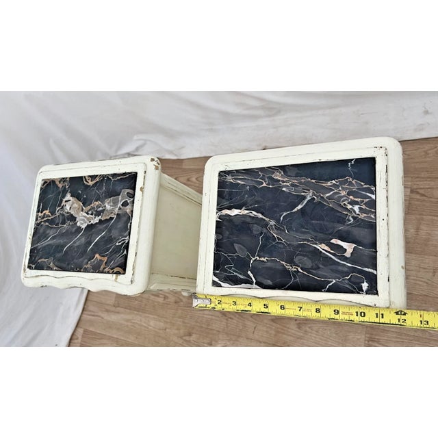 Early 20th Century French Nightstands Bedside Chests Marble Top Shabby Chic Distressed Petite Size For Sale - Image 10 of 11