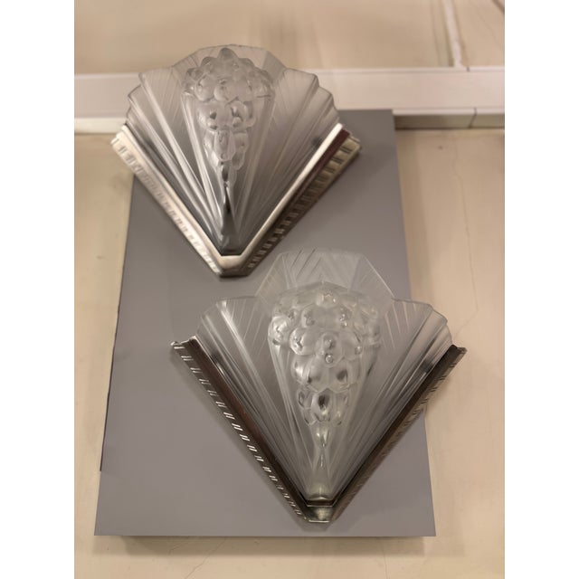 Art Deco Wall Sconces in Nickel-Plated Bronze from Petitot, 1930, Set of 2 For Sale - Image 3 of 18