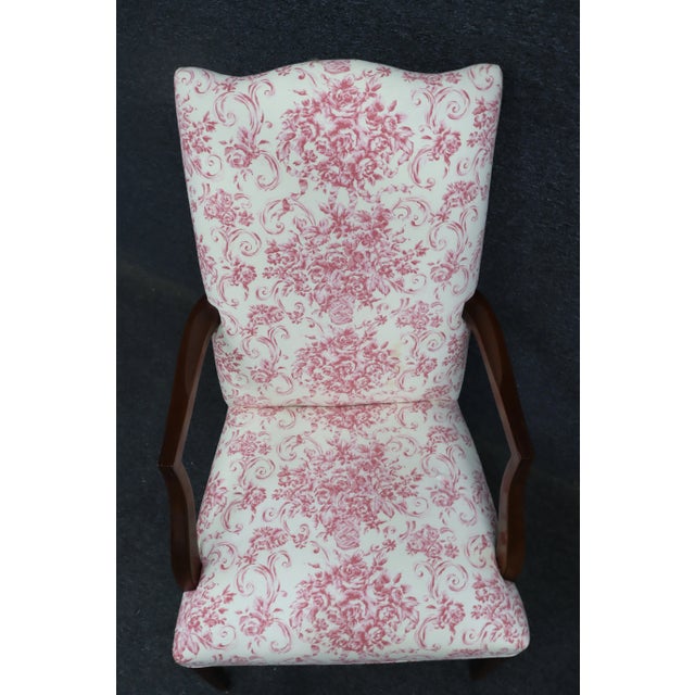 Ethan Allen pink toile lolling arm chair. *Mahogany frame