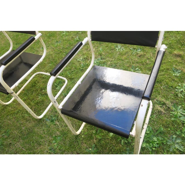 Mid-Century Modern Mid-Century Iron and Wood Painted Garden Chairs, Set of 2 For Sale - Image 3 of 11
