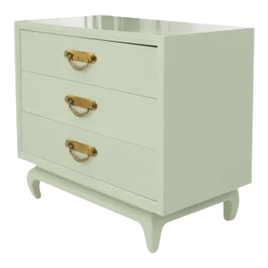 Light Olive Lacquer Oriental Base Legs 3 Drawer Accent Dresser Bachelor Chest
