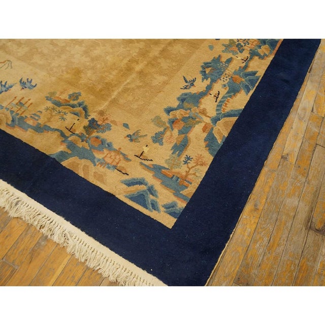 1920s Traditional Beige Field Landscape Scene Deco Antique Peking Chinese Rug For Sale - Image 4 of 10