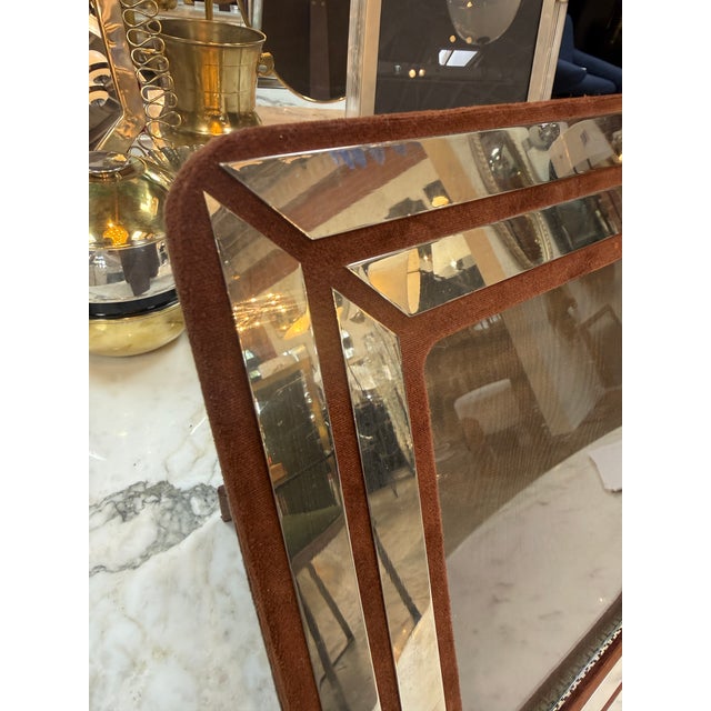 Elegant Italian picture frame featuring a rich burgundy leather-covered structure accented with wide polished chrome...