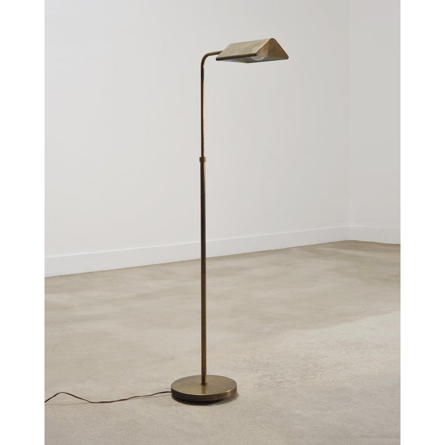 Mid 20th Century Mid-Century Patinated Brass Adjustable Pharmacy Floor Lamp For Sale - Image 5 of 16