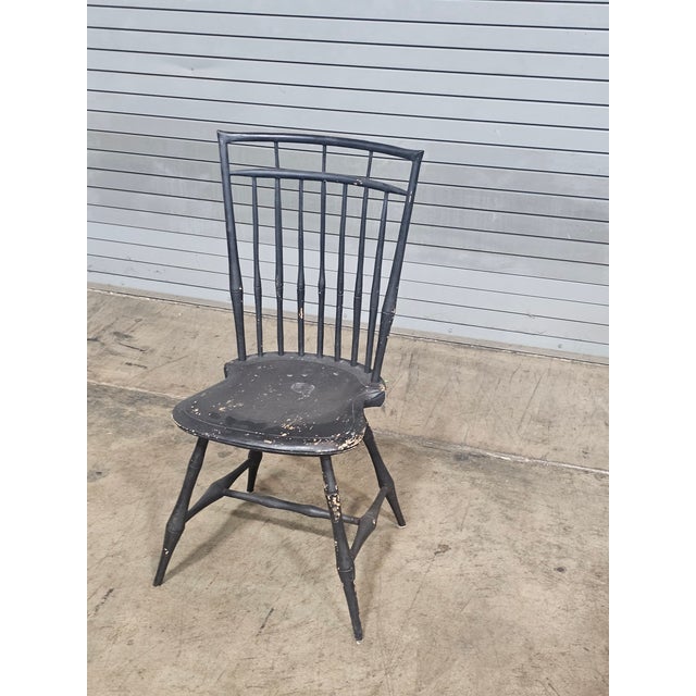 Store Item: Bench Made Black Bird Cage Style Windsor Chair made by New York Artisian Description: Chair has a square back...