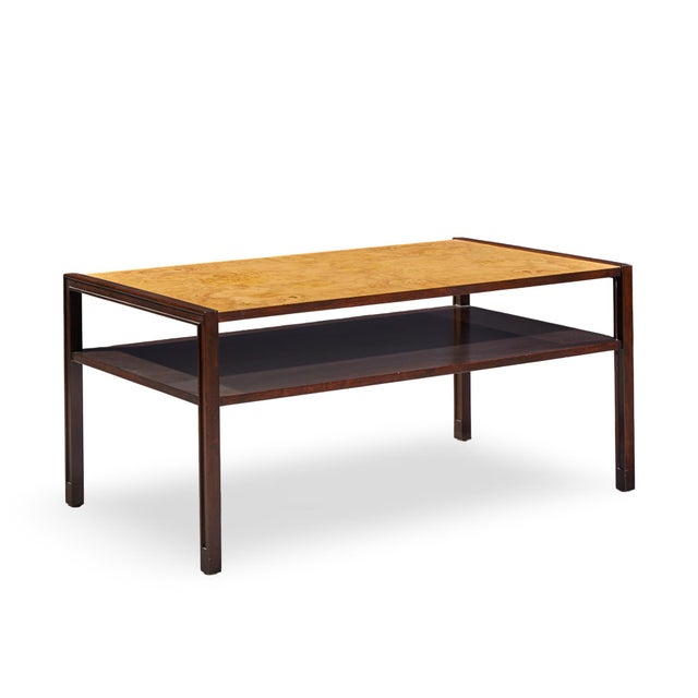 Edward Wormley for Dunbar Mid Century 2-Tier Burlwood and Mahogany Coffee Table For Sale In Chicago - Image 6 of 10