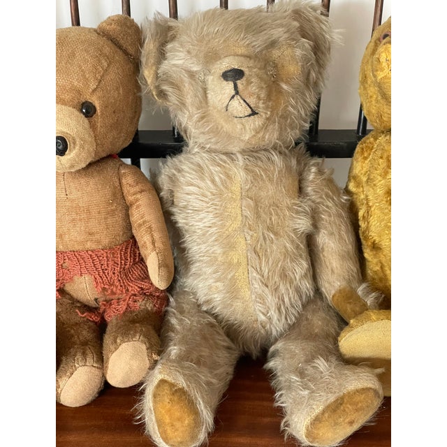 Late 19th Century Cute Antique Teddy Bears Collection With Bench For Sale - Image 5 of 9