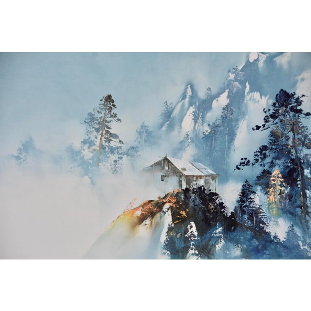 Blue Mid 20th Century Japanese Landscape Scene Silk Painting, Framed Signed For Sale - Image 8 of 12