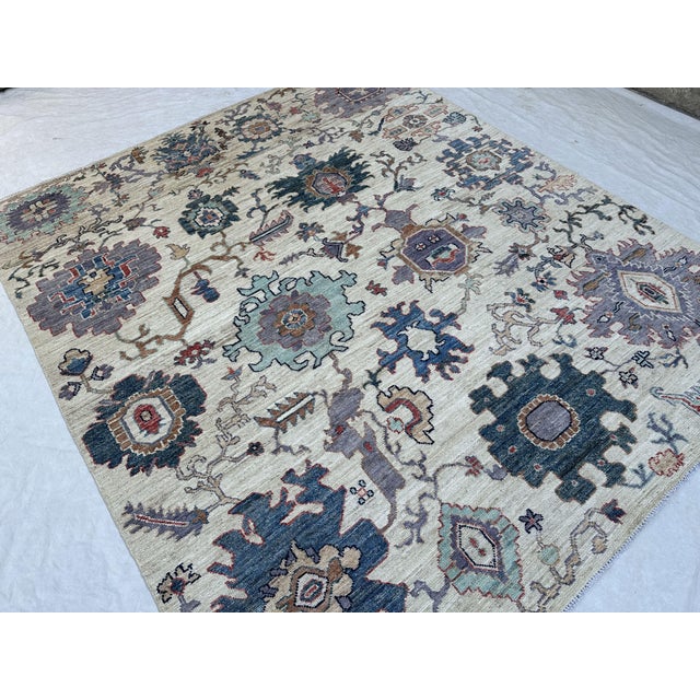 Oushak Handmade Wool Rug in Ivory With Multicolor Florals For Sale - Image 4 of 7