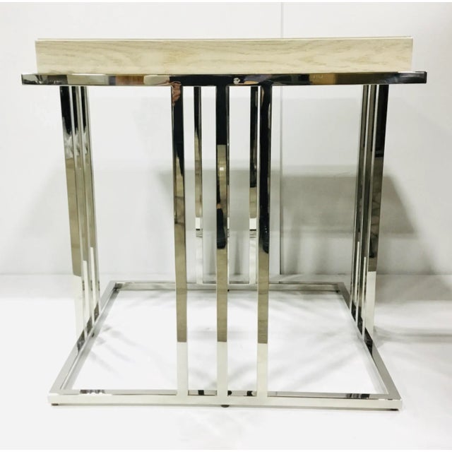 Modern Modern Polished Nickel and Beige Wood End Table For Sale - Image 3 of 5
