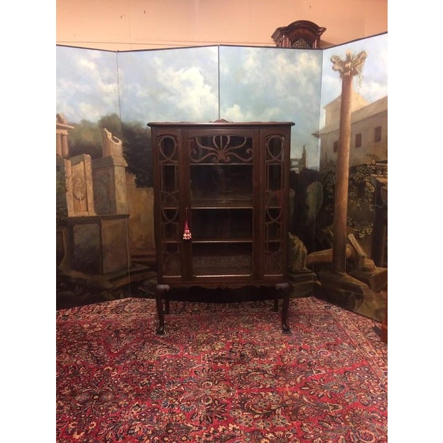 1920s Antique Oak China Cabinet, Art Deco Cabinet For Sale - Image 5 of 8