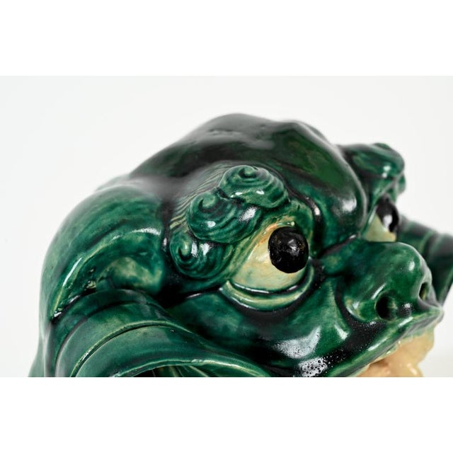 Large Antique Chinese Glazed Green Ceramic Lion Foo Dog, Early 20th Century For Sale - Image 3 of 16