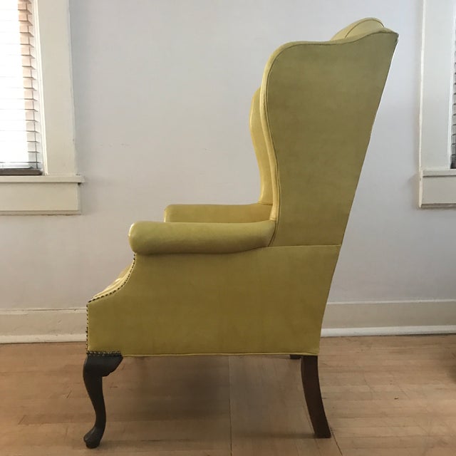 1970s Vintage Yellow Tufted Leatherette Wingback Chair | Chairish