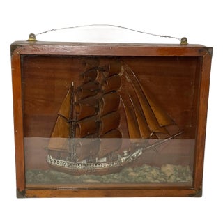 Antique Shadowbox Ship Model For Sale