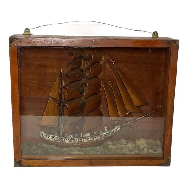 Antique Shadowbox Ship Model For Sale
