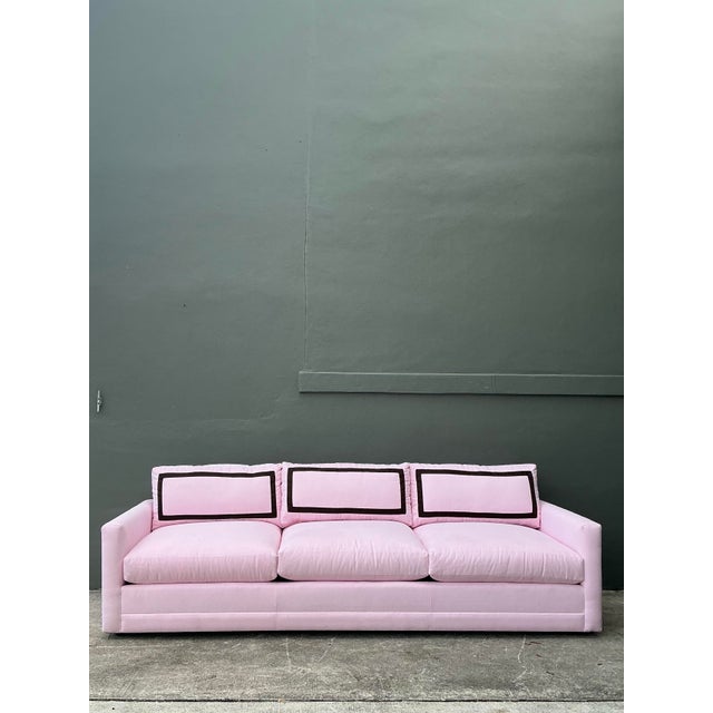 Wood Vintage Cr Laine Three Seat Sofa in Romo “Linara Rosewater” With Samuel and Sons Trim For Sale - Image 7 of 12