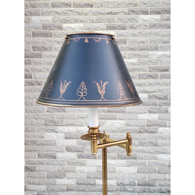 Lillian August Tole Painted Brass Swing Arm Floor Lamp | Chairish