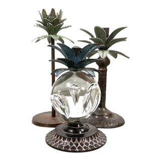 Late 20th Century Bronze Palm Tree Candle Holders - Set of 3 For Sale
