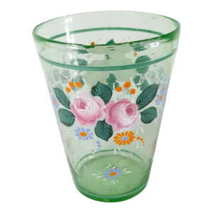 20th Century Bohemian Style Enameled Glass Beaker Vase With Flowers