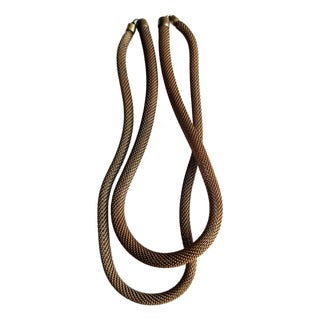 Vintage 1980s Italian Style Bronze Tone Woven Mesh Rope Collar Necklace For Sale
