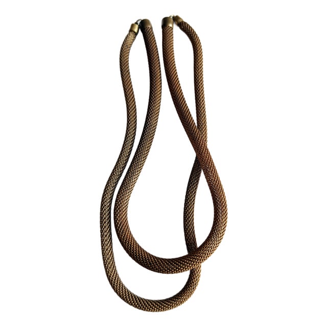 Vintage 1980s Italian Style Bronze Tone Woven Mesh Rope Collar Necklace For Sale
