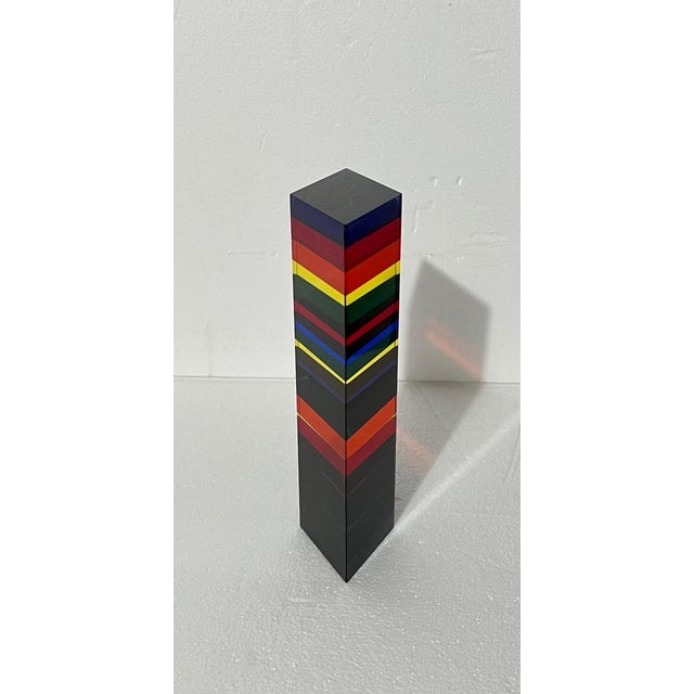Vasa Velizar Mihich, Hand Signed Dated 2001 Colorful Acrylic Vasa Laminated Lucite Triangle Sculpture, 2001 For Sale - Image 13 of 18