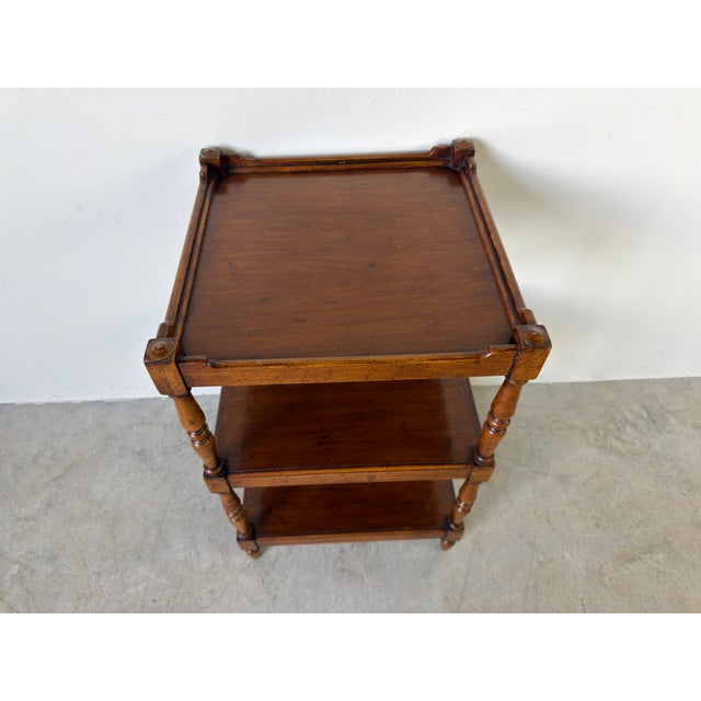 Vintage English Three Tier Side Table With Gallery Top For Sale - Image 10 of 13